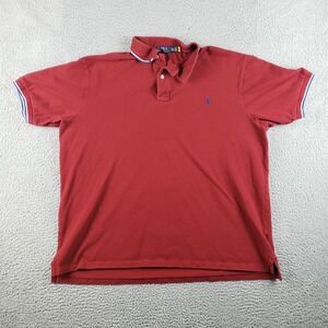 Polo Ralph Lauren Polo Shirt Mens 2XLT Red Short Sleeve Solid Blue Pony